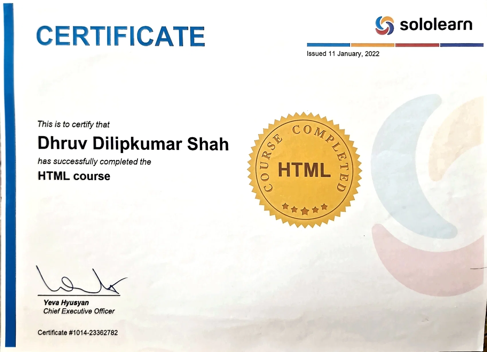 Dhruv Shah - HTML Certificate